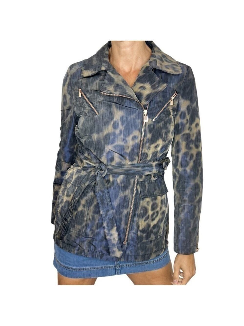 JAEGER UK blue tan animal print lightweight jacket 6